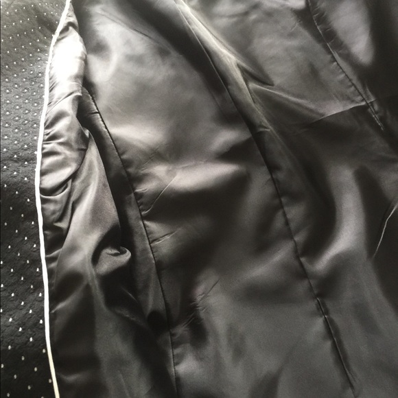 Black polka dot cotton blend lined blazer w/ribbon - Picture 6 of 10